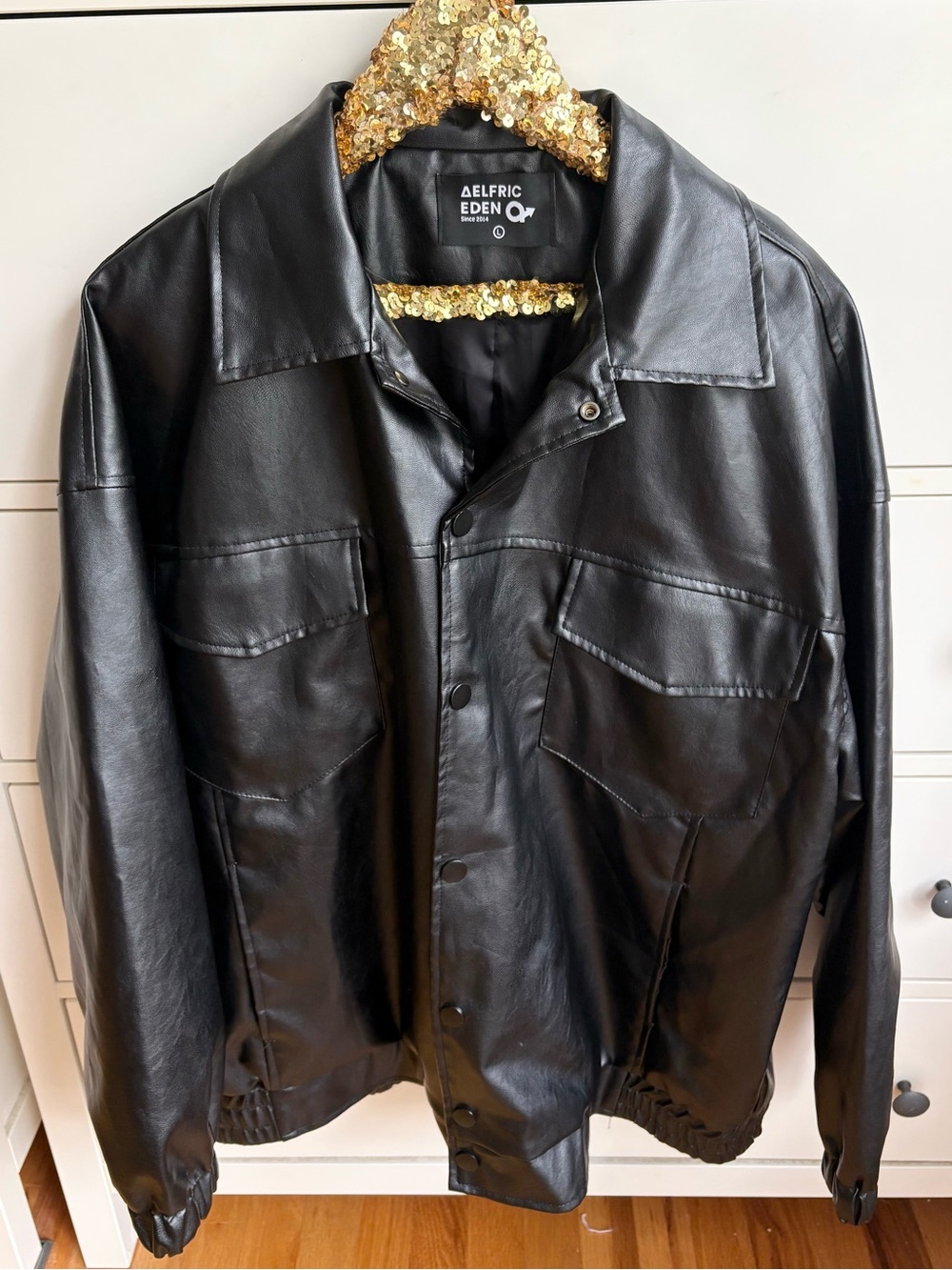 Aelfric Eden Black Faux Leather Jacket Mens Large